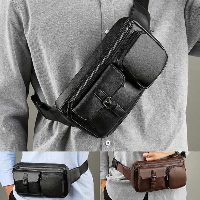 

Men's Waist Bag Leather Male Fanny Pack Money Belt Bag Men Phone Man Belt Shoulder Bags for Men Travel Waist Pack