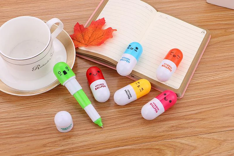 6pcs/Set Smile Face Ballpoint Pen Pill Design Promotional Gift School Stationery | Канцтовары для офиса и дома