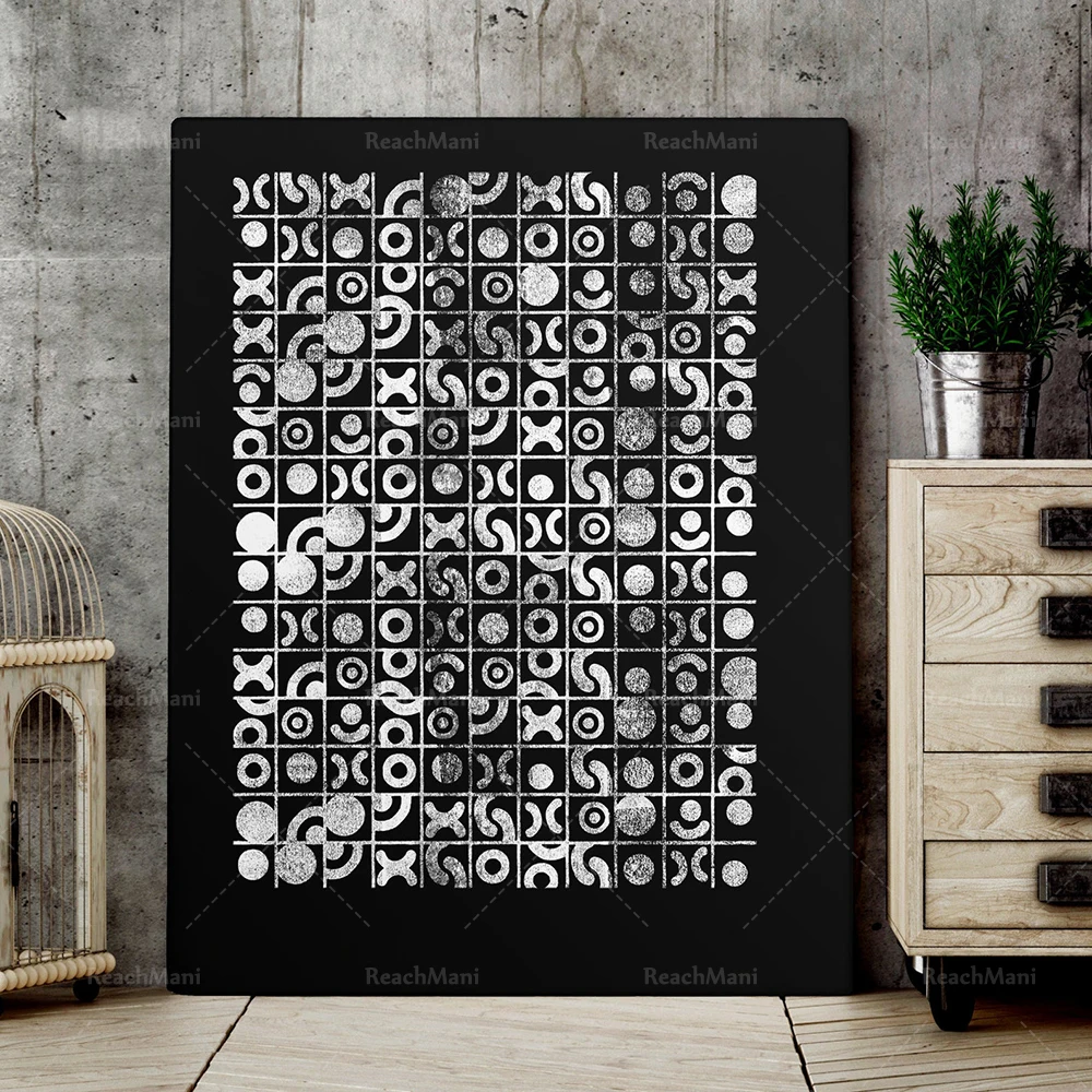 Motivo Gpométrique Noir Et Blanc Griglia Biologique, Mur Genesis, Midcentury Modern Art, Art Mural, Art De L'Affiche, Livraison Gr