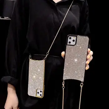 

For iPhone 11 Pro Bling Glitter Rhinestone Diamond Crossbody Case For iPhone 11 Pro Max Case Women With Long Strap Metal Chain