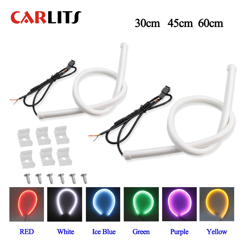 CARLITS 2X 30 см 45 60 Гибкий Drl Двойной Цветной Автомобильный светодиодный COB дневный