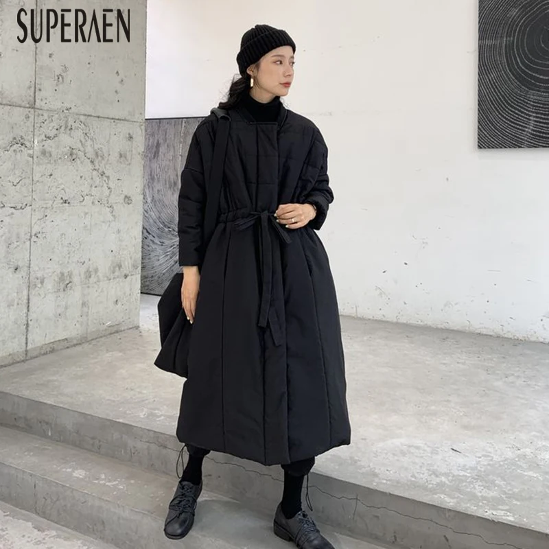 SuperAen Зима Новинка хлопок женские длинные парки пальто сплошной цвет Дикие повседневные парки Пальто Женская утолщенная женская одежда