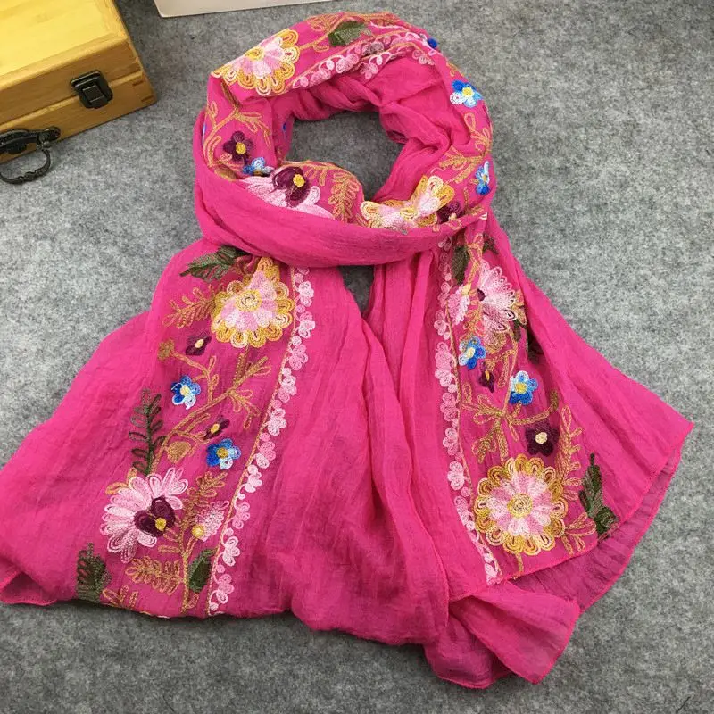 Модные брендовые женские зимние шарфы Scart Кашемир Вышивка цветок обертывание шаль 19 цветов лицо шарф с кистями шаль - Цвет: 1-plum