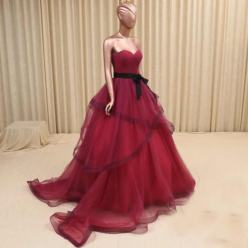 

Real photo 2015 luxury Croset Bodice New arrival Top Quality Lace up back Wedding Dresses Burgundy Bridal Gowns Made in China