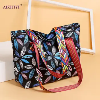 

Nylon Waterproof Handbag Women Large Capacity Shoulder Printed Travel Totes