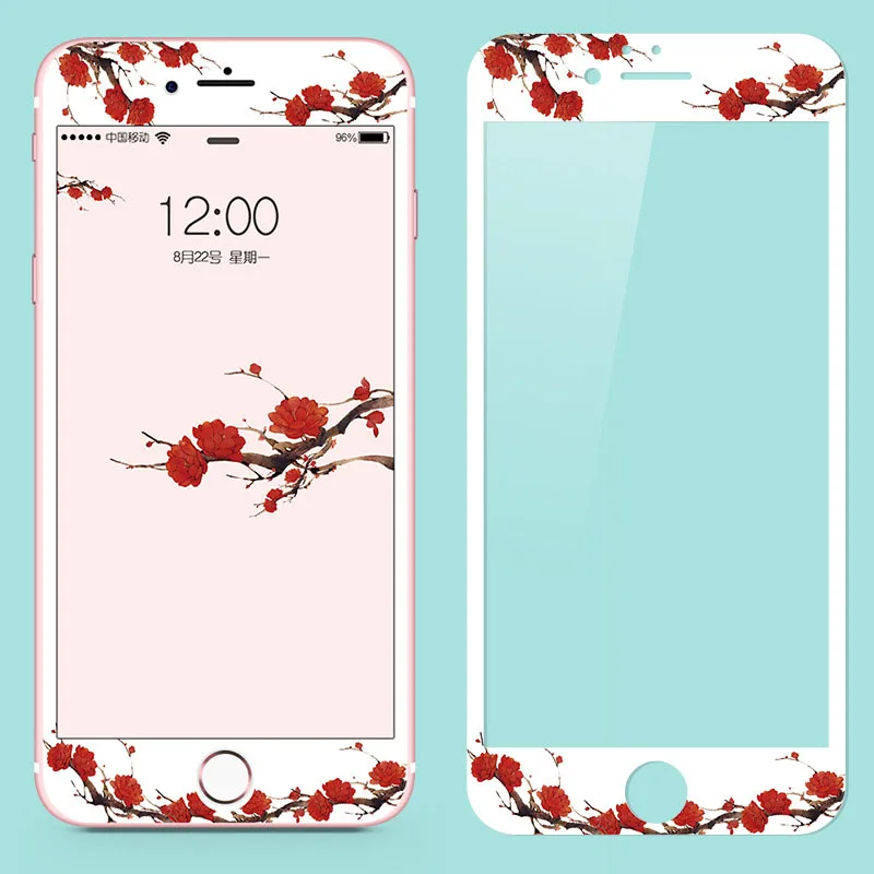 Симпатичные мультфильм закаленное стекло телефонные чехлы для iPhone 6 6s 7 8 Plus цветок птица шаблон царапинам экран протектор стекло чехол - Цвет: AXFD