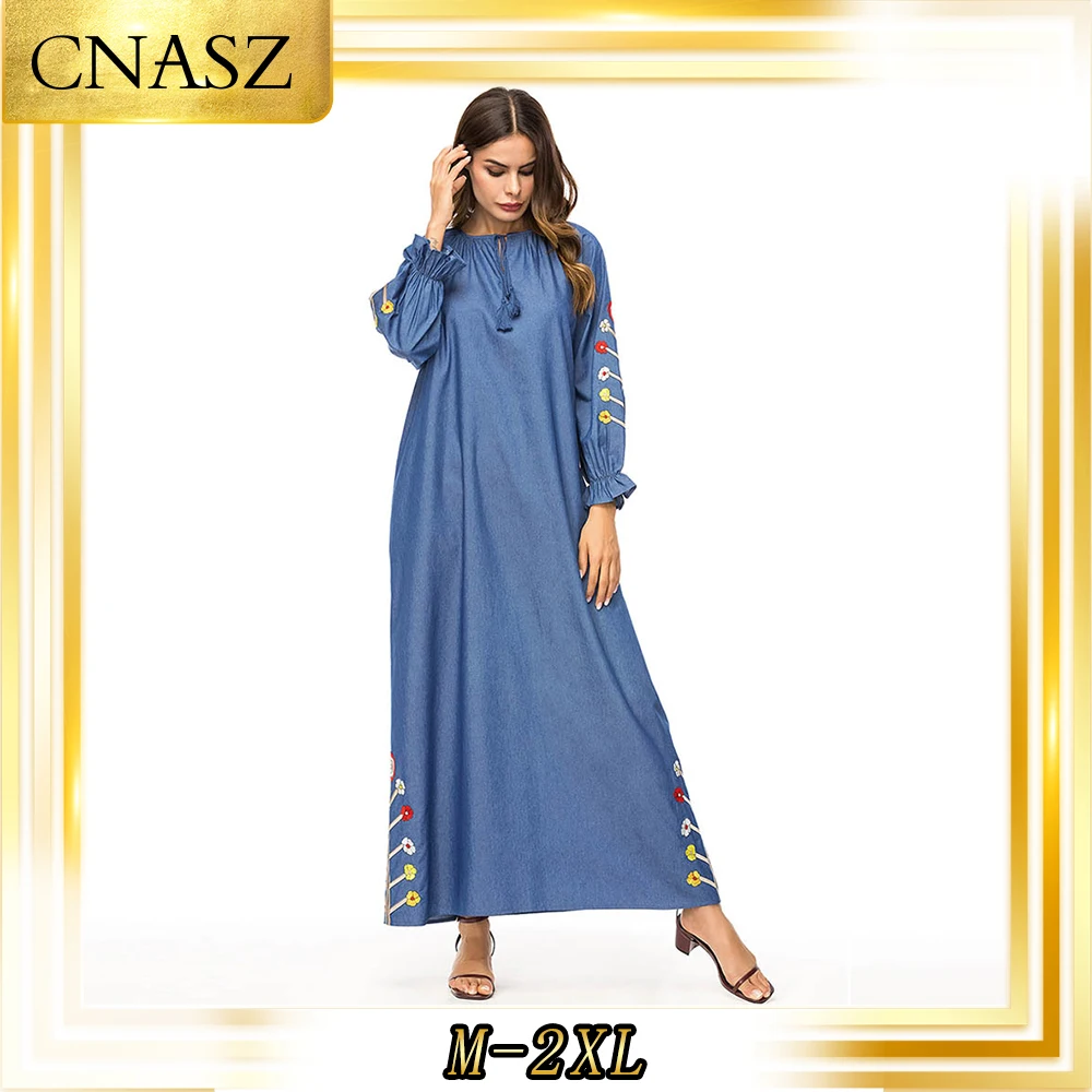Мусульманское платье Abaya Femme Mroccan платье-Кафтан модное простое джинсовое с
