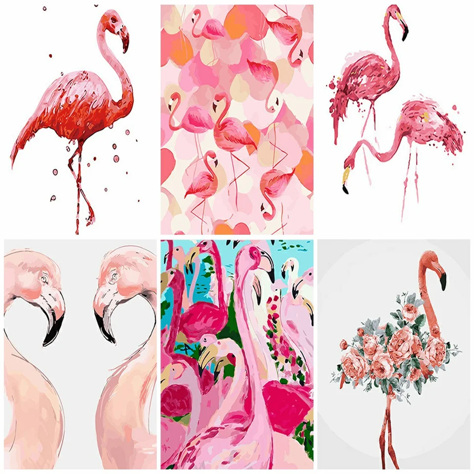 Azqsd Hewan Minyak Cat Dengan Angka Kanvas Lukisan Burung Flamingo