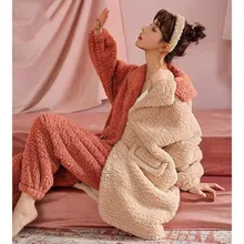 

Autumn Winter Warm Flannel Pyjamas Sets Thick Warm 2 Pieces Women Sleepwear Casual Loose Homewear Coral Fleece Nightwear