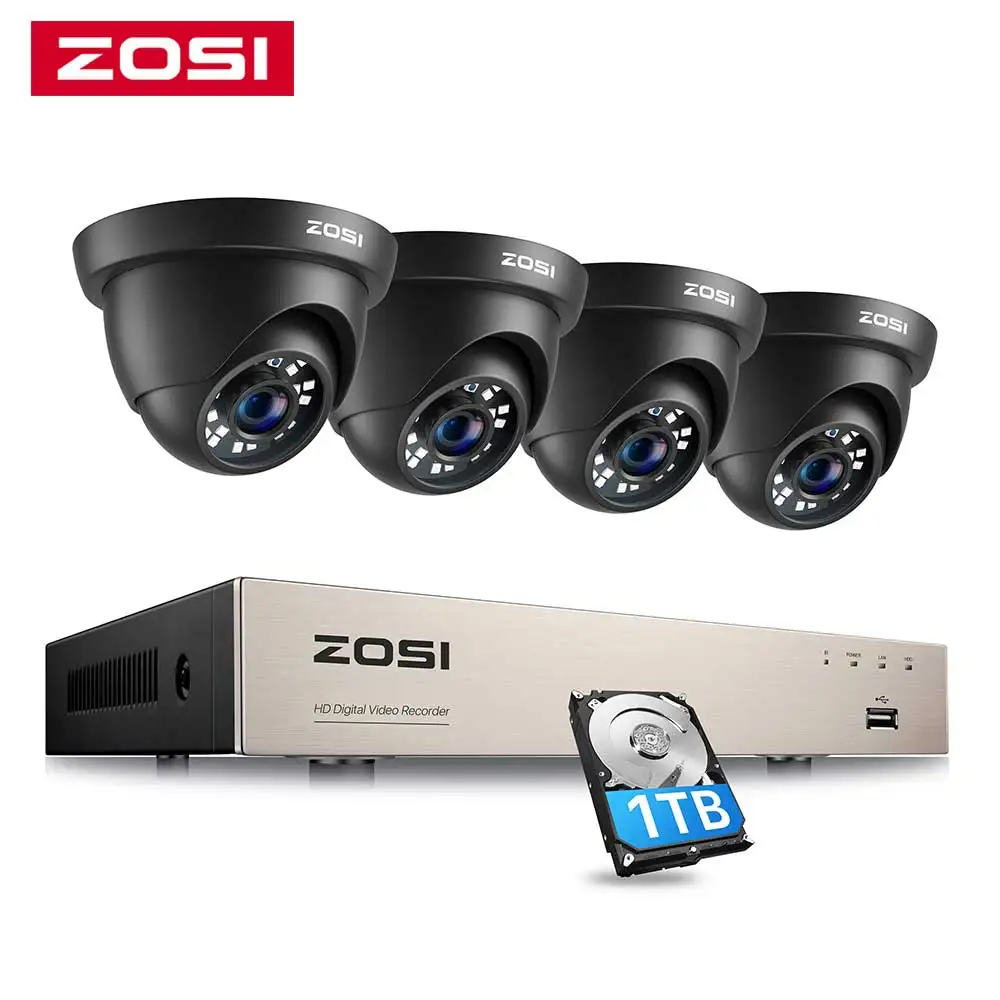 ZOSI 8CH Security Camera System H.265+ 5MP Lite HD TVI Video DVR recorder with 4x1080P Indoor