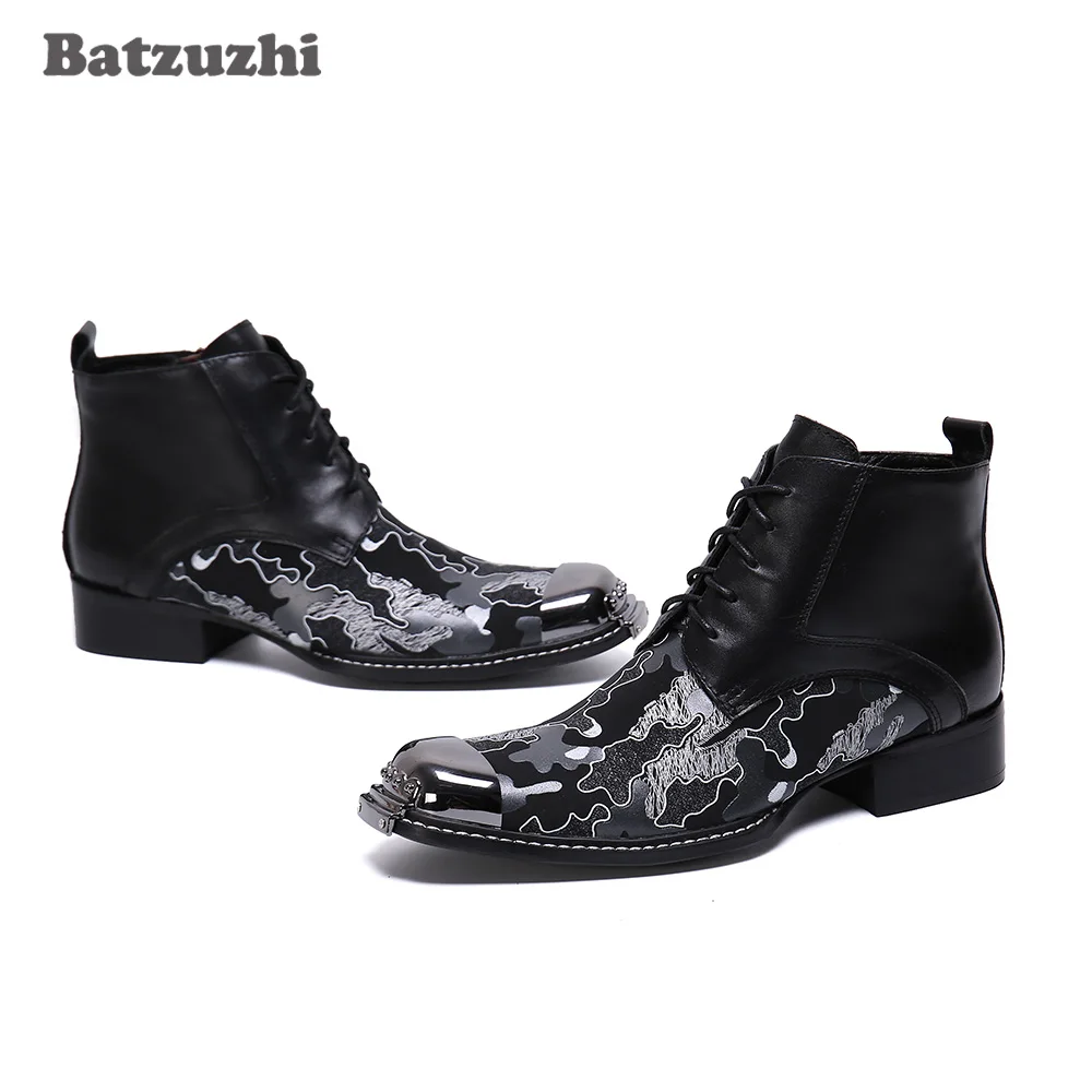 Batzuzhi Fashion Men Boots Shoes Lace-up Handmade Leather Ankle Boots Business Party Formal Leather Boots botas hombre,US6-US12