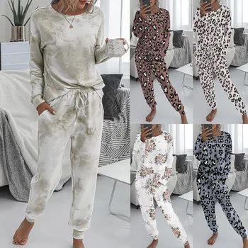 

2020 Autumn Winter Loungewear Women Pyjama Set Tie-dye Home Wear Lounge Set Homewear Women Long Sleeve Lounge Wear Sleepwea