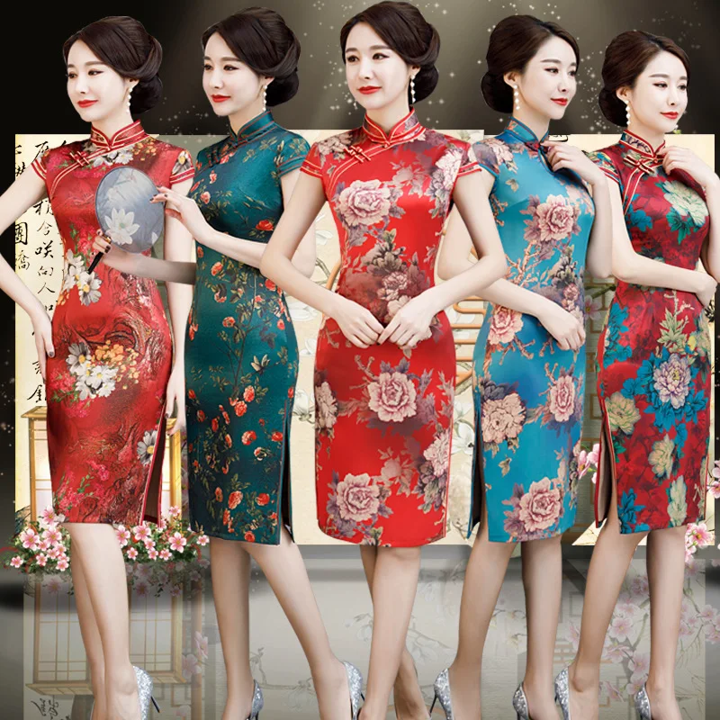 

Silk Improved Middle-aged Large Size Cheongsam Mid-length 2019 Summer New Style Chinese Style Daily Life Cheongsam