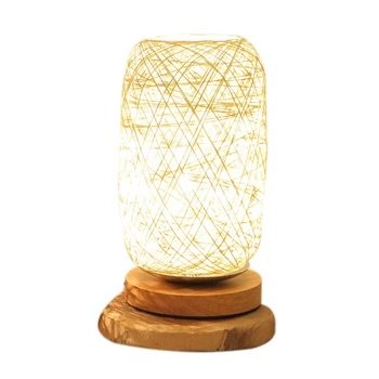 

New USB LED Table Lamps Wooden Dimmable Rattan Ball Bulb Home Decor Cream Color