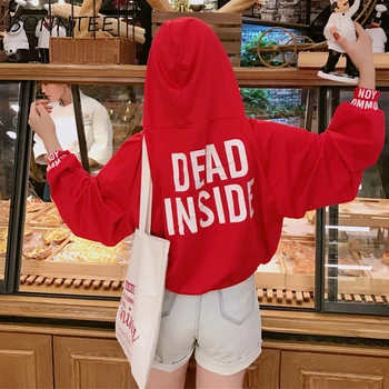 

Oversize Hoodies Ulzzang Women Letter Printed Lantern Sleeve Short Style Pullover Womens Hooded Sweatshirts New Arrival Lovely