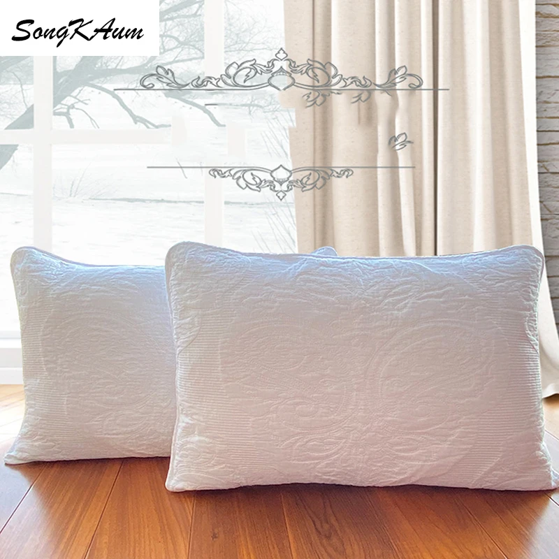 SongKAum-almohada retro americana europea, 100% de relleno de seda de Mora, almohadas ortopédicas para cuello de adulto con funda de algodón