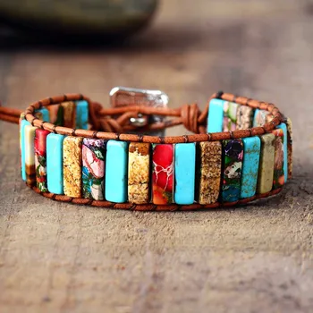 Bohemia Ethnic Femme Bracelet For Women Natural Stone Leather Wrap Bracelet Beads Female Jewelry Dropshipping