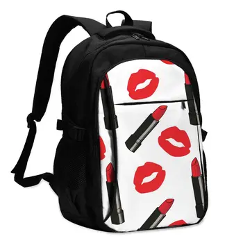 

Bags School Bags For Boy Girl TeenagerCartoon Comic Red Lipstick With Dots USB Charge Computer Laptop Back Pack