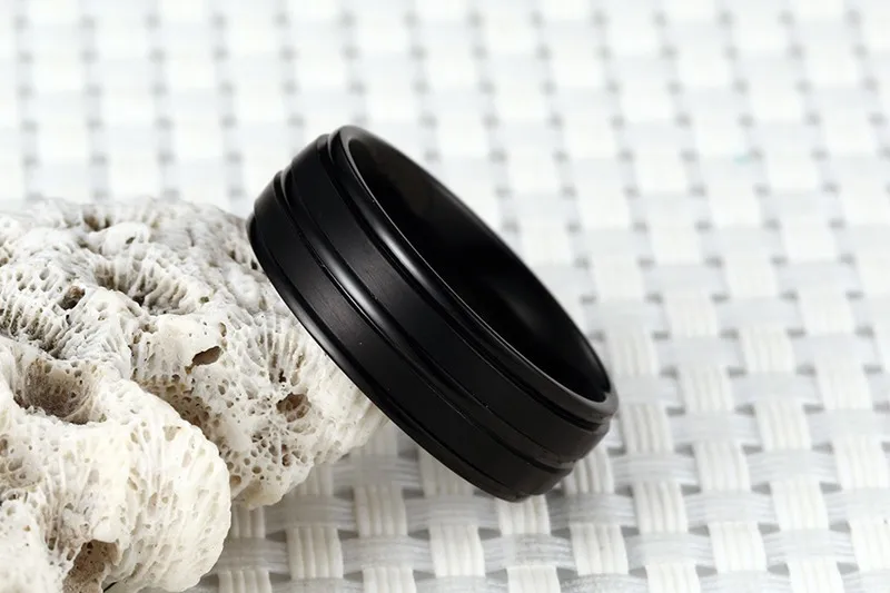 Meaeguet классические черные титана карбида обручальные кольца для мужчин 3 линии 8 мм ширина помолвка Анель ювелирные изделия