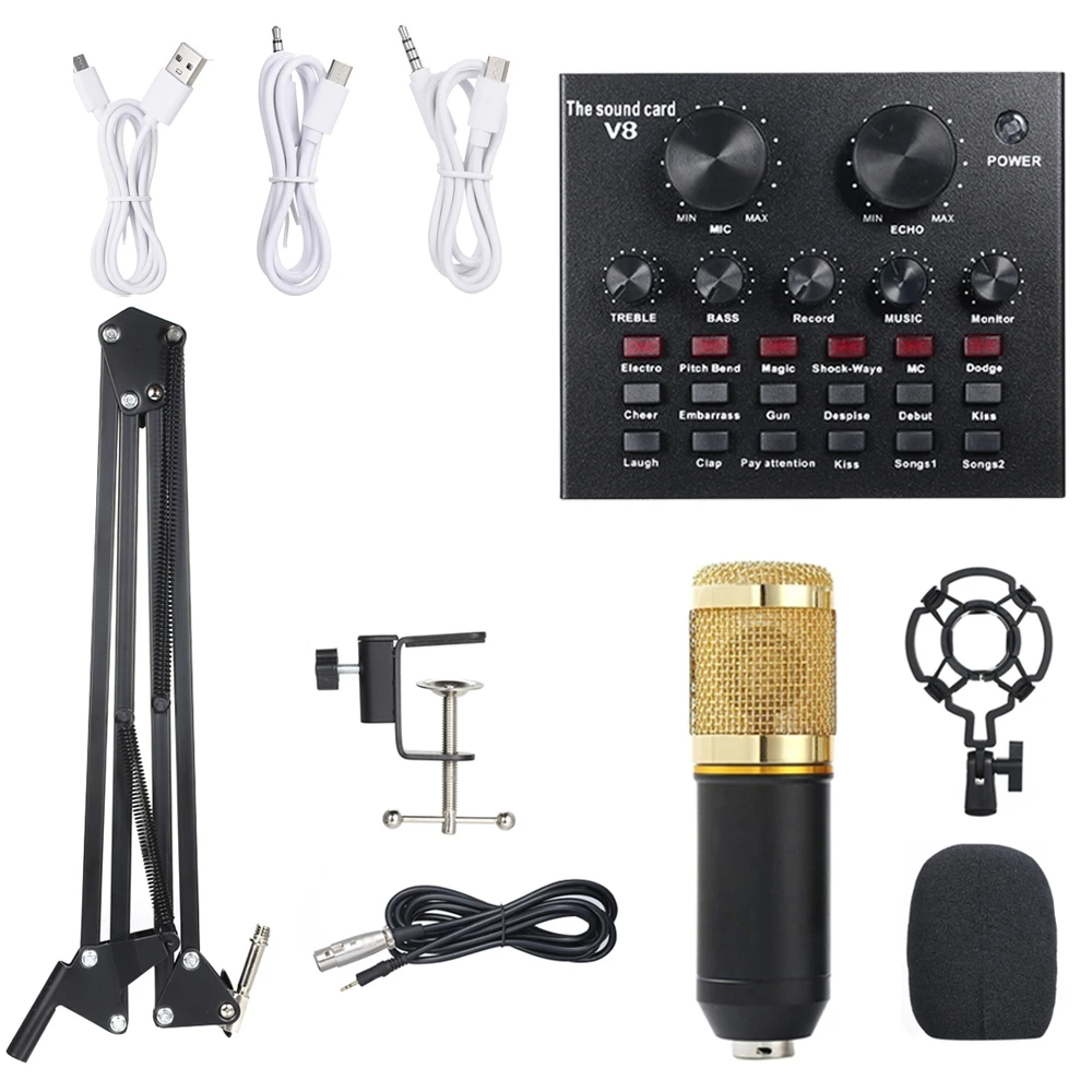 Multifunctional Live Sound Card and BM800 Suspension Microphone Kit Broadcasting Recording Condenser Microphone Set afbeelding