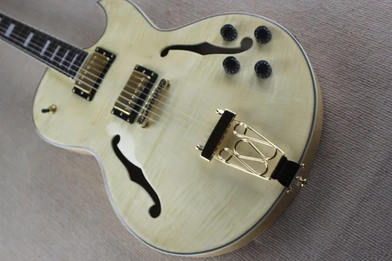 

New Jazz Electric Guitar,fixation Pull string board and gold fittings,Semi Hollow Body Natural maple top Guitar,free shipping 01