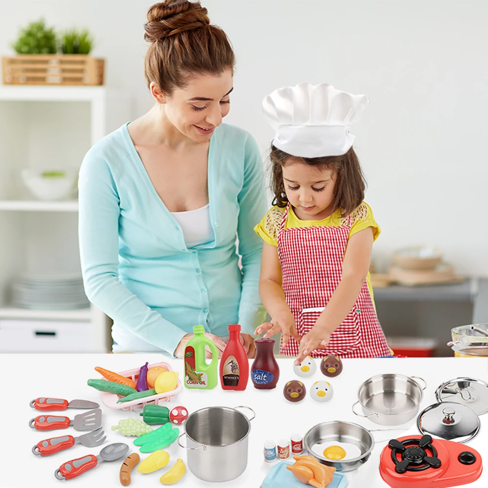 42 PCS Pretend Play Kitchen Toy Children Role Playset Cooking Set Educational Gift for Toddlers Kids Girls Boys