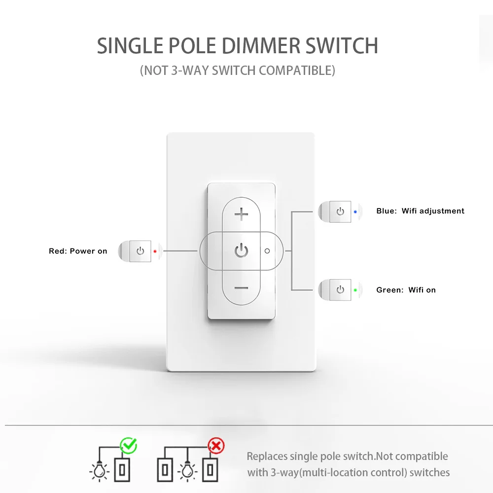 FrankEver WiFi Smart Light Dimmer Wall Switch Tuya APP Compatible with Alexa Google Home for Voice Control