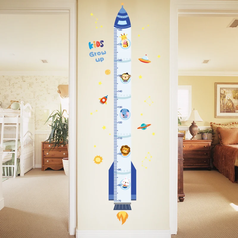 [shijuekongjian] Height Measure Wall Stickers DIY Cartoon Rocket Decals for Kids Rooms Baby Bedroom Nursery Home Decoration | Дом и сад