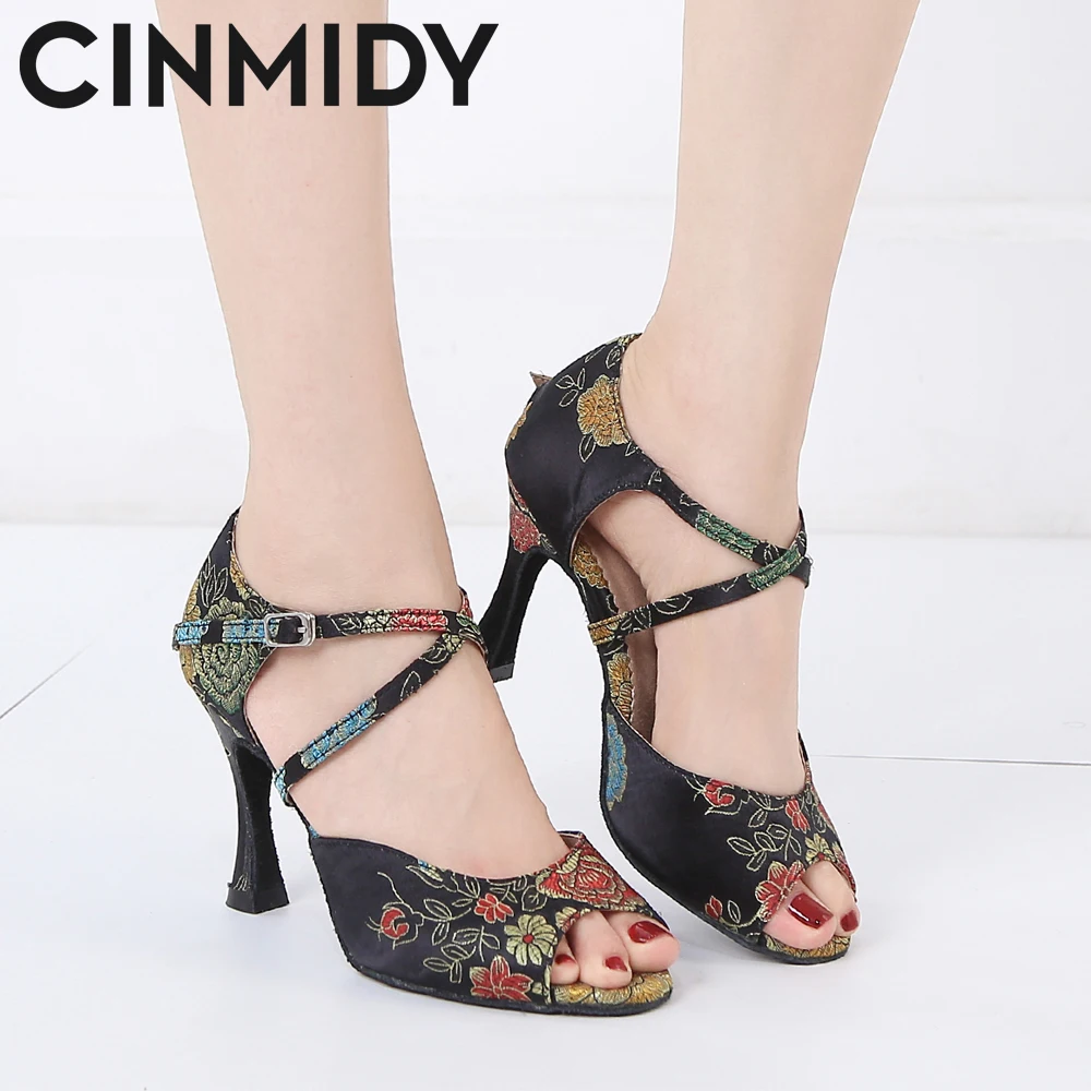 Woman Latin Dance Shoes Tango Salsa Rumba Waltz Ballroom Training 5CM- 10CM Girls Satin High Heels dance shoes