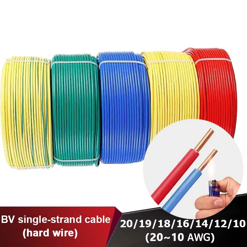 10AWG ~ 30AWG BV 0.06mm ~ 6mm Square Single Strand Single Core Hard Line PVC Insulated Electric Wire Electronic Cable Copper