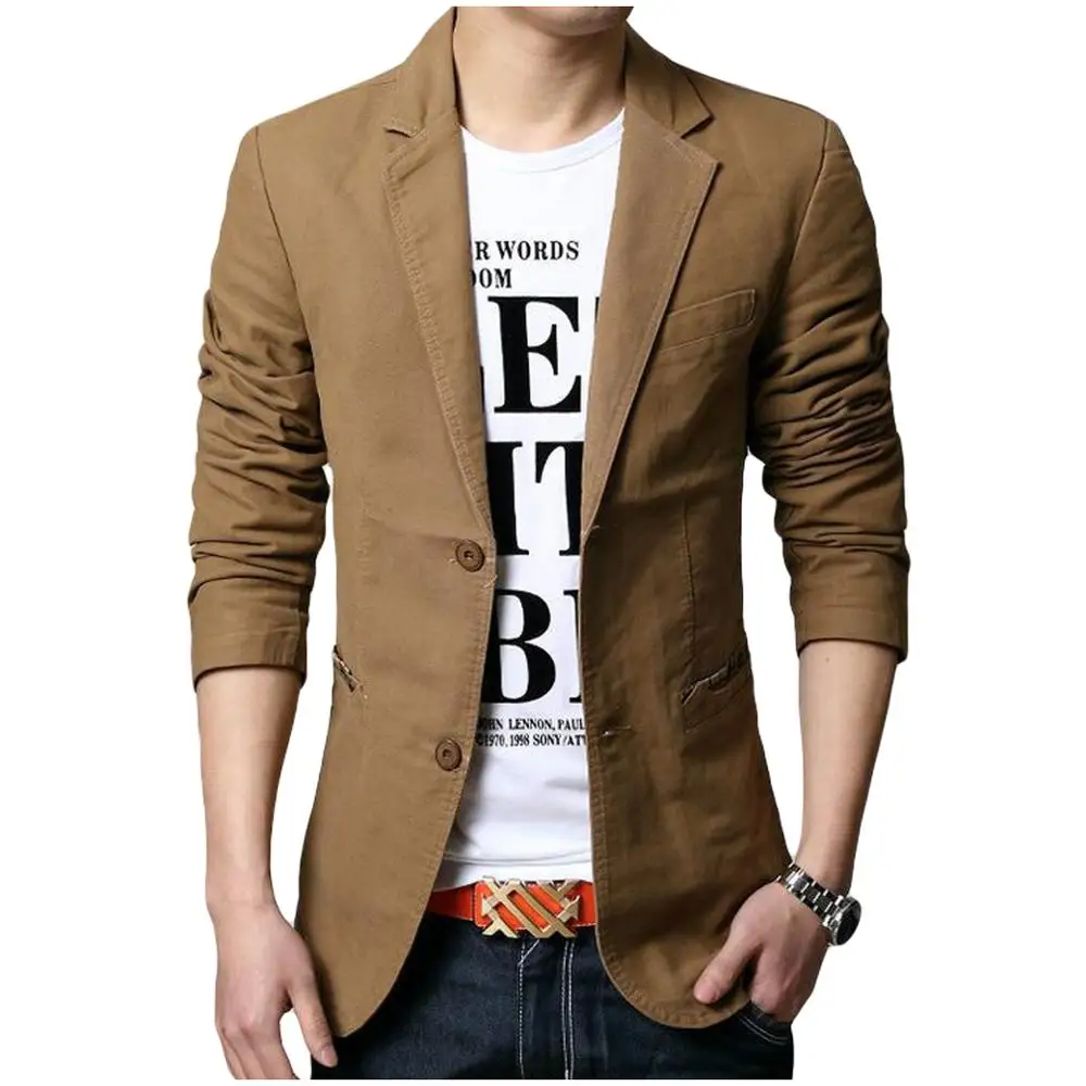 YUNCLOS Мужская куртка повседневный блейзер цвета хаки одноцветная с длинным