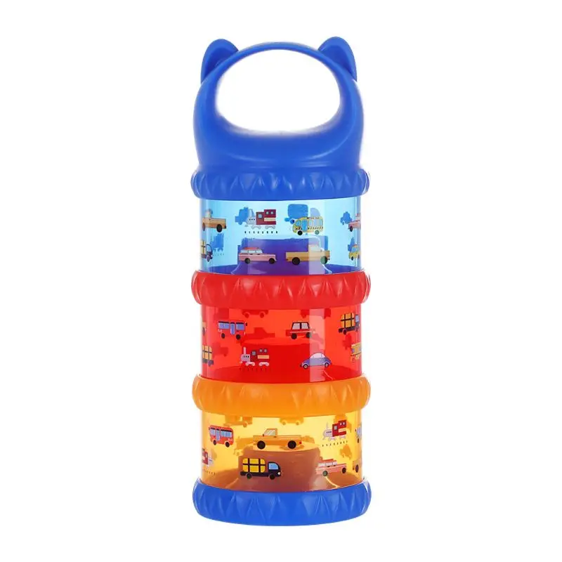 3 Layer Portable Baby Food Storage Box Essential Cereal Cartoon Milk Powder Boxes Toddle Kids Formula Milk Container - Цвет: Синий