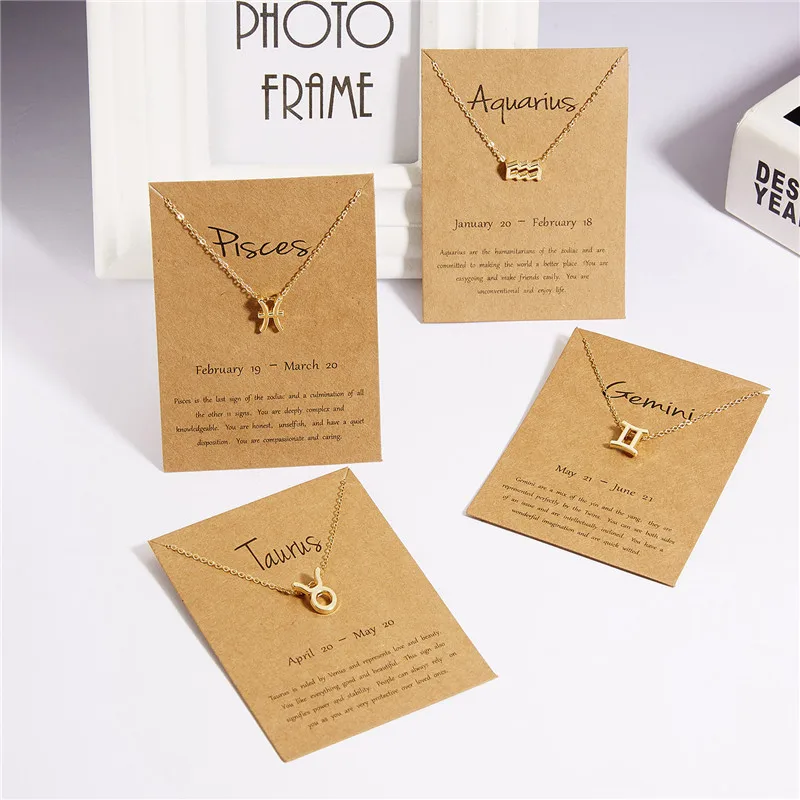 Wish Card 12 Horoscope Zodiac Sign Gold Color Pendant Necklace Aries Leo 12Constellations Jewelry Kids Christmas Gifts for Women | Украшения