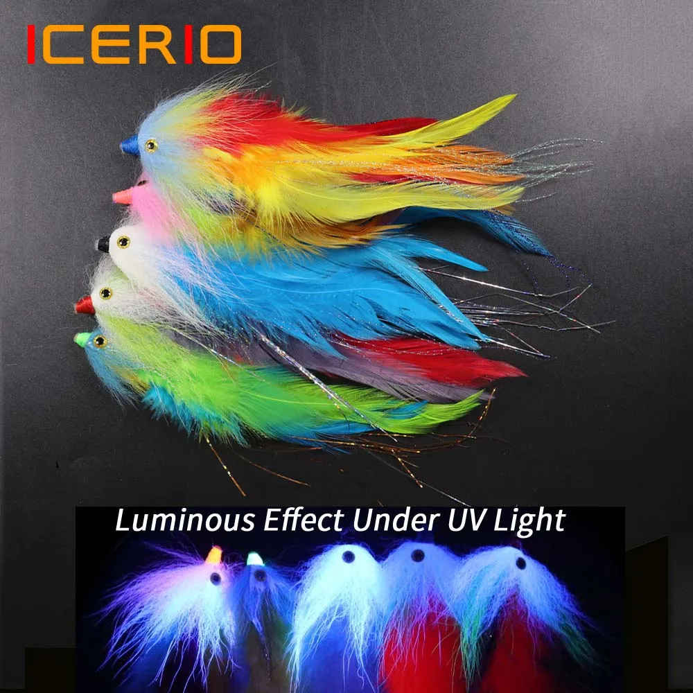 Icians 2Pc 3D Fish Eye Colorato Luminoso Fox Tail Tube Streamer Fly No Hook Gallo Hackle Acqua Salata Pike Bass Fishing Fly Lure
