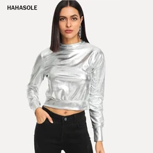 HAHASOLE Яркая Серебряная футболка спортивная куртка для бега на открытом воздухе Быстросохнущий костюм для йоги Высокая талия танцевальный костюм HWA4715-2