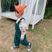 Осенне-зимние вельветовые брюки на подтяжках для мальчиков и девочек, стиль, 19