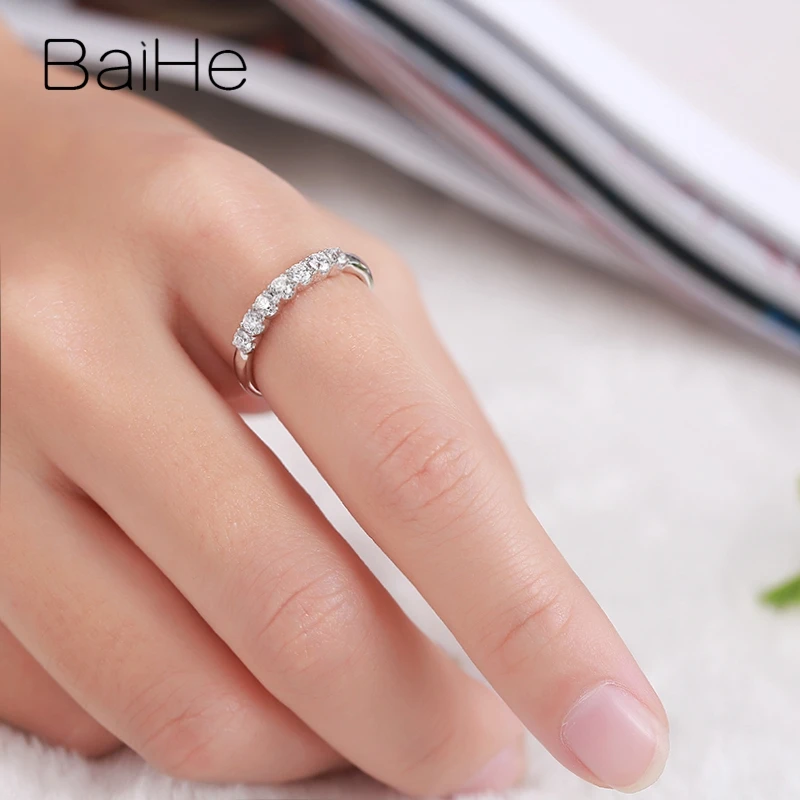 BAIHE, 18 К, белое золото, всего 0.42ct H/SI, круглая огранка, натуральные бриллианты, обручальное кольцо для женщин, модное ювелирное изделие с бриллиантами, подарочное кольцо