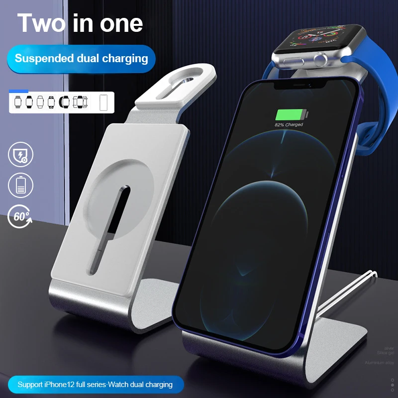 2 in 1 Desktop Magnetic Charger Holder Stand For iPhone 12Pro Max iWatch Magsafe Phone Holder For iPhone 12 Mobile Base Mounts
