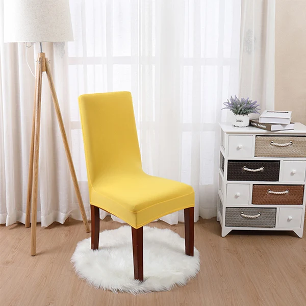 Bright Yellow Твердый растягивающийся спандекс, съемные чехлы на стулья для столовой, чехол для гостиной, дома, вечерние, свадебные, декоративные чехлы на стулья - Цвет: Bright Yellow