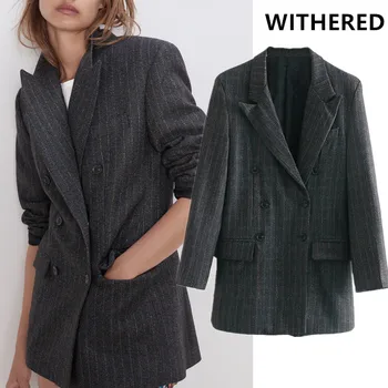 

Withered blazer feminino england style vintage striped double breasted blazer women blazer mujer 2019 women blazers and jackets