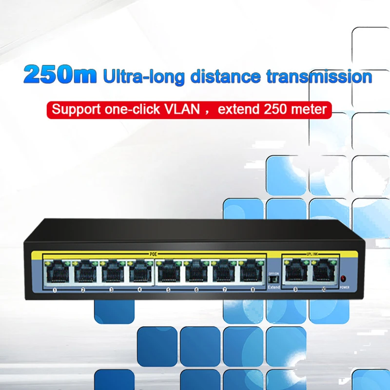 10 портов 52 в сетевой коммутатор Ethernet Быстрый 100 Мбит/с 8 POE + 2 порта Uplink