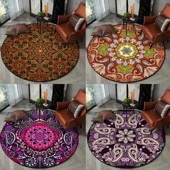 

Bohemian Mandala Color Flower Ethnic Style Living Room Bedroom Hanging Basket Chair Round Floor Mat Carpet