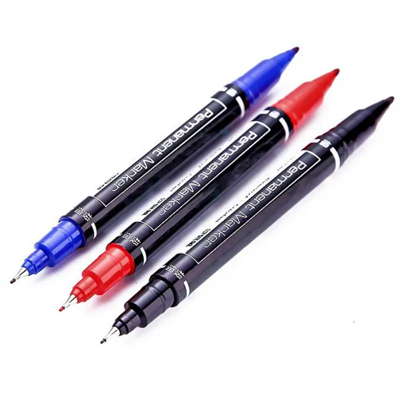 Rotuladores de arte permanente para estudiantes, rotuladores de doble punta resistentes al agua de 0,5/1,0mm, negro, azul y rojo, marcadores de papelería para escuela y oficina
