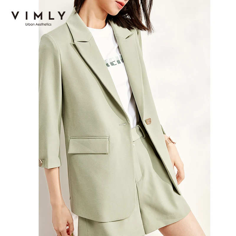 Vimly Outfits For Women Elegant Office Lady Turn Down Collar Single Button Blazer High Waist Shorts Two Piece Set F0006 | Женская одежда