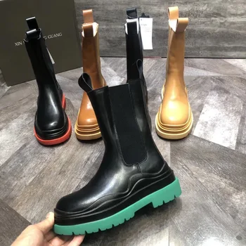 

Women's boots, leather platform boots, Chelsea boots, big-toed boots, thick-soled mid-tube boots, women's net red women's shoes