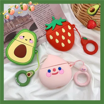 

Japan 3D Kobito Cute Peach Strawberry Avocado Earphone Headset Accessories silicone case For Airpods 1 2 Wireless Bluetooth