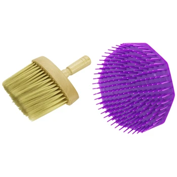 

1 Pcs Shampoo Brush, Purple & 1 Pcs Brown Comb Brush Salon Stylist Barber Neck Face Duster Soft Hair