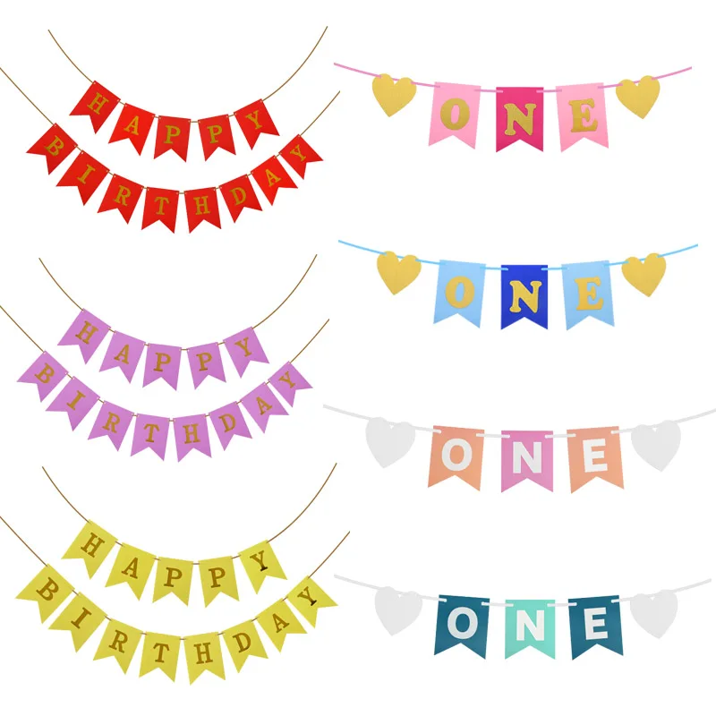 

1set Multicolor Happy Birthday Letter Banner Kids ONE Banner Flag Garland For Boy Girl First Birthday Party Decoration Bunting