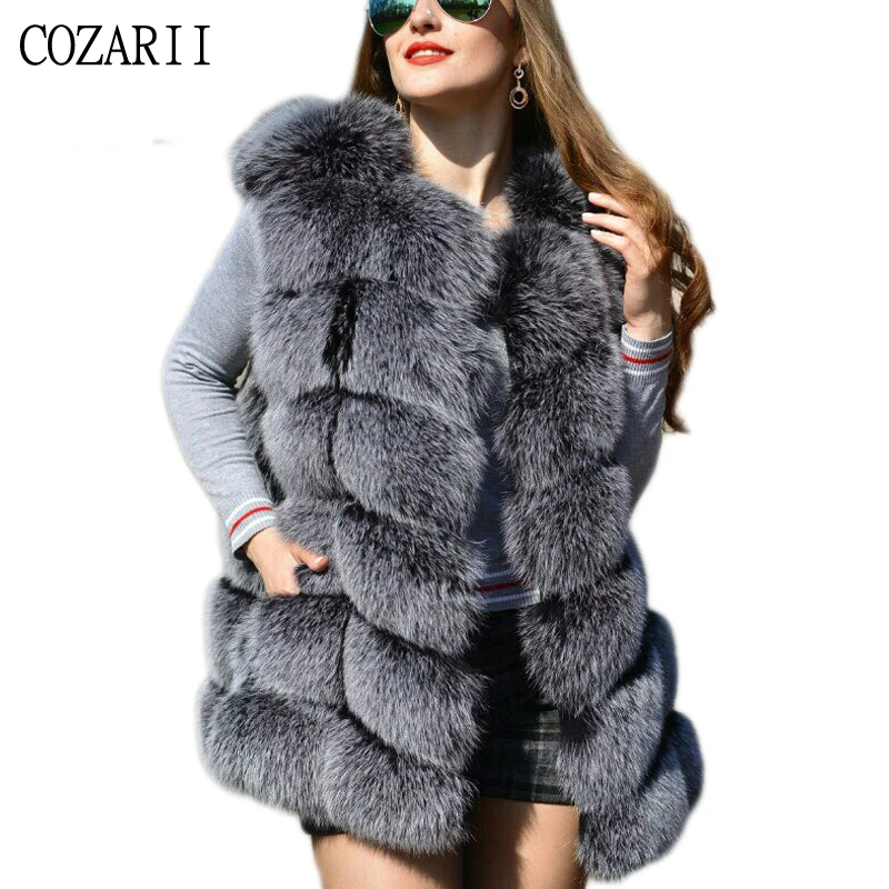 

Fur Coats Faux Sliver Fox Fur Vest Women Winter Fashion Medium Long Artifical Fox Fur Vests Woman Warm Fake Fox Female Ladies