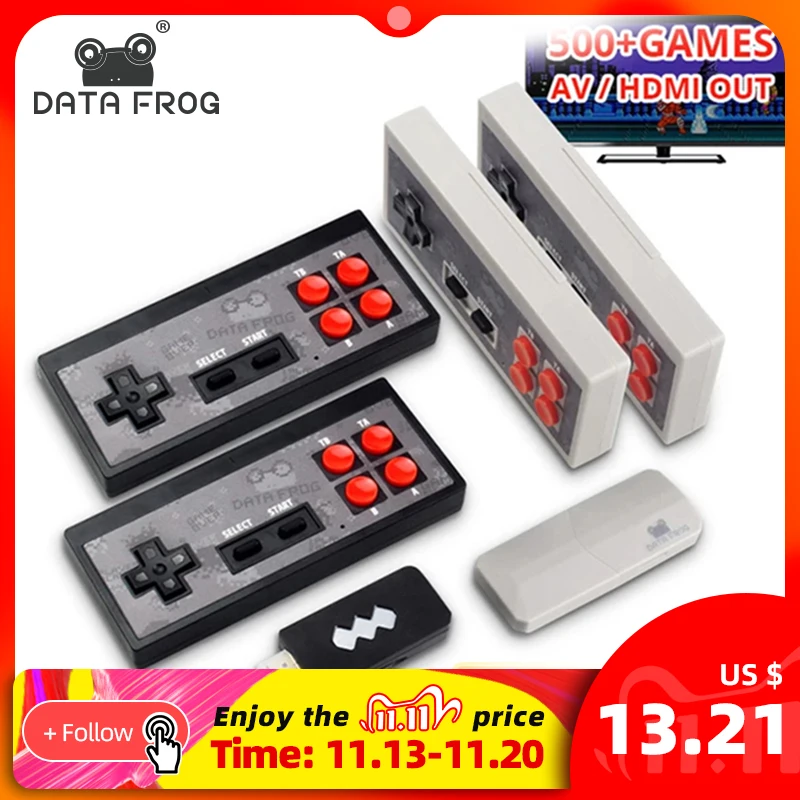 

Data Frog Video Game Console USB 8 Bit TV Wireless Handheld Mini Game Console Build In 600 Classic Dual Gamepad HDMI/AV Output